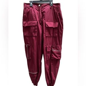 Maroon cargo pants with zippers by “forever 21”